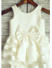 Ivory Satin Striped Organza Cute Flower Girl Dress 